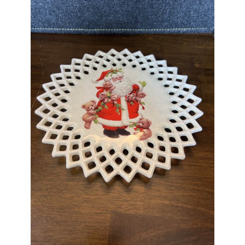 Vintage Christmas Holiday Decorative Plate Charger, Santa Claus Teddy‎ Bears